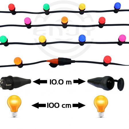 Prikkabel 10 meter 10 gekleurde LED lampen