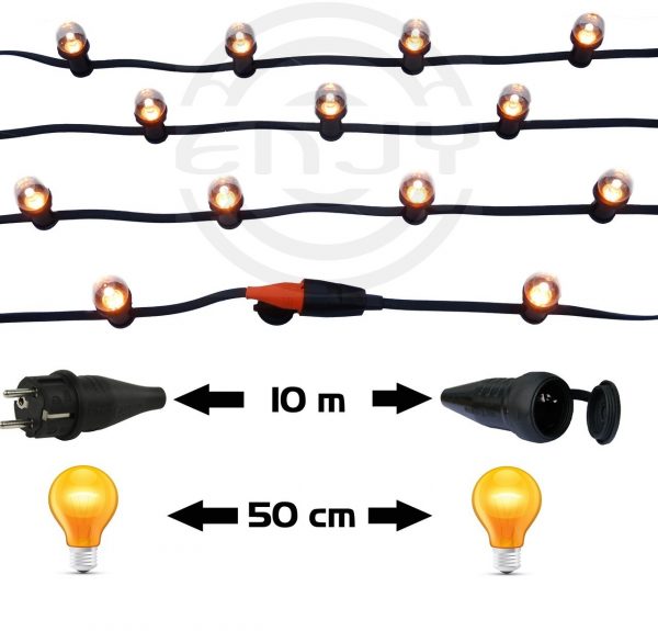 Prikkabel 10 meter 20 heldere warm witte LED lampen