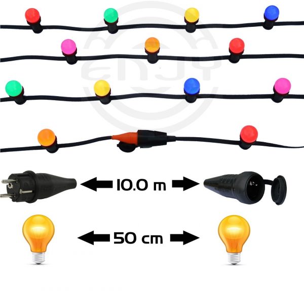 Prikkabel 10 meter 20 gekleurde LED lampen