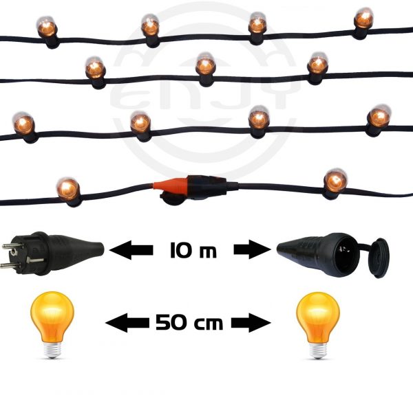 Prikkabel 10 meter 20 heldere gloeilampen