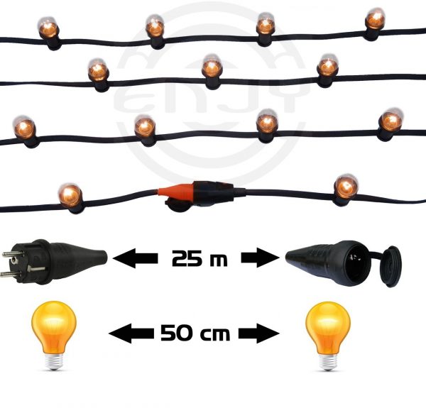 Prikkabel 25 meter 50 heldere gloeilampen