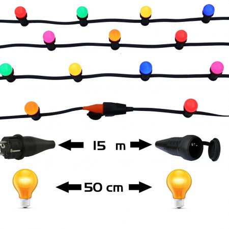Prikkabel 15 meter 30 gekleurde LED lampen